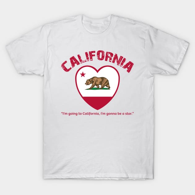 Bear Flag, Flag of California, Grizzly bear, “I’m going to California, I’m gonna be a star.” T-Shirt by egygraphics